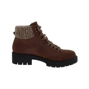 MIA Marsha‎ Lug Hiking Boots Brown Vegan Leather Lace Up Textile Cuff 9